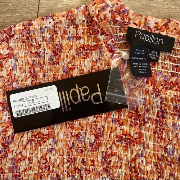 NWT Papillon Blouse Ditsy floral ruffle sleeves smocked chest XXL - Picture 6 of 10